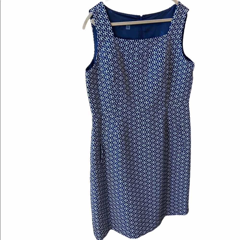 Nine West Navy Blue & White Classic Geo Print Sheath Dress